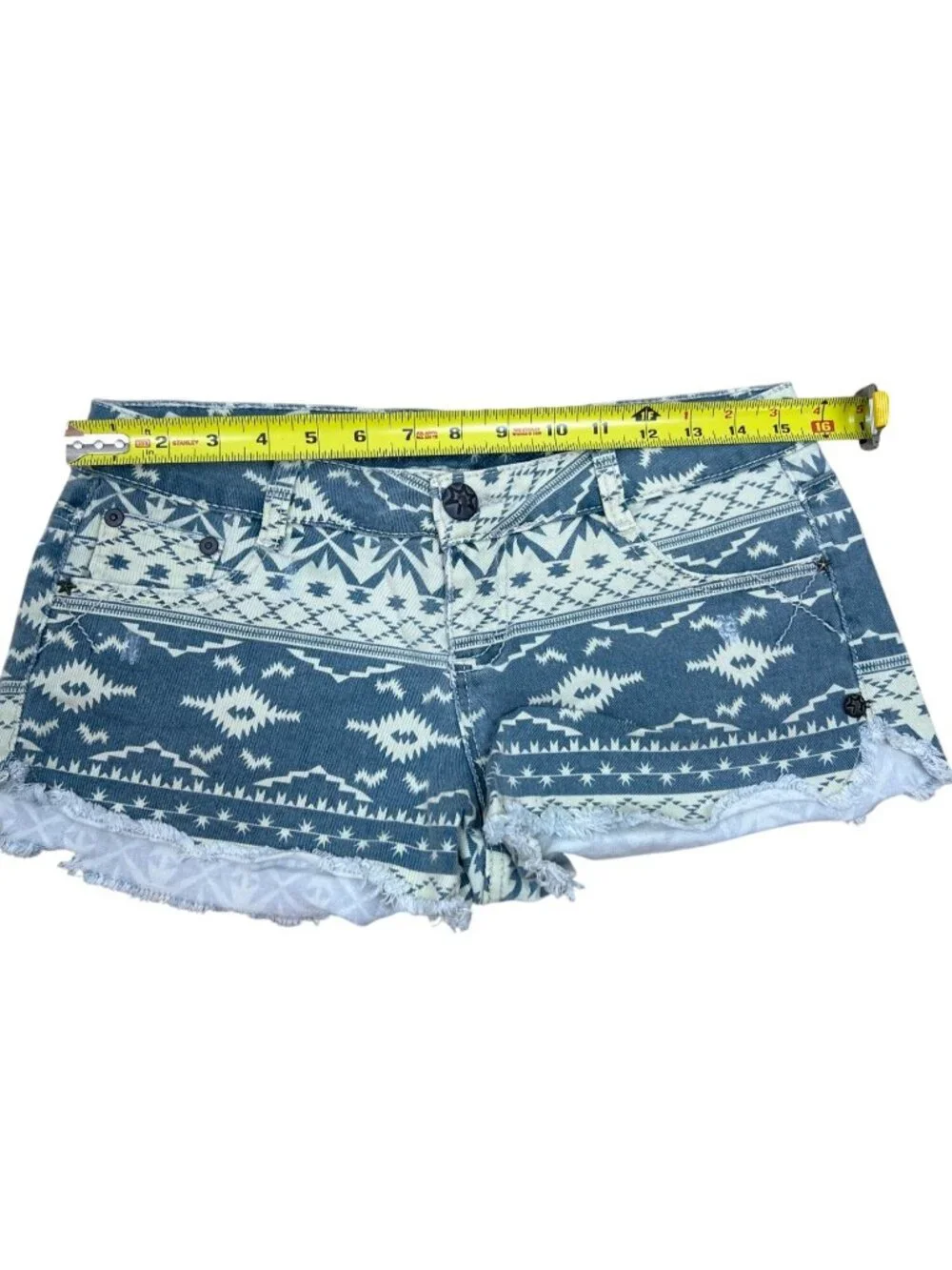 Vanilla Star Denim Shorts Sz 9 Blue White Tribal Print Star Cutoff Streetwear